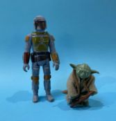 Two loose Star Wars figures, Boba Fett and Yoda