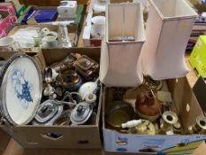 Two boxes, to include silver plate and brassware etc.