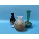 A Phoenix glass bottle, a Mdina vase and an Art glass vase (3)