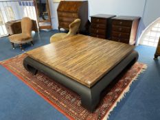 A large Oriental design square top coffee table, 130cm x 130cm