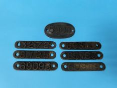 Seven various railway number plates