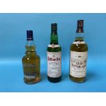 A bottle of Tullibardine 10 year old whisky, an Old Fettercairn 10 year old whisky and a bottle of