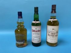 A bottle of Tullibardine 10 year old whisky, an Old Fettercairn 10 year old whisky and a bottle of