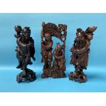 Three carved Japanese rootman figures