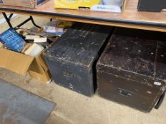 Two pine tool boxes and various books