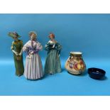 Three Goebel figures, 'Edwardian Grace', 'Gentle Thought', and 'Demure Elegance' and a Moorcroft
