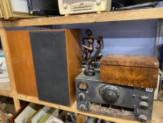 A tea caddy and vintage speakers etc.