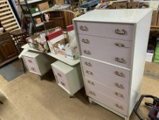 A G Plan Gomme chest of drawers, with mauve drawers and a matching dressing table
