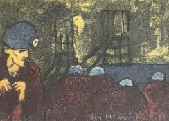 Tom McGuinness (1926 - 2006), watercolour, signed, dated 1981, 'Miners at the Pit Head', 8 x 10cm