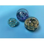 Selkirk glass paperweight and two others