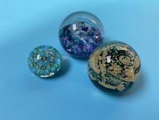 Selkirk glass paperweight and two others