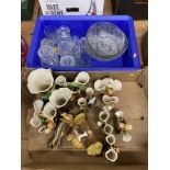 A tray of Sylvac, Hornsea and Fauna and a box of glasse ware