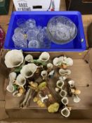 A tray of Sylvac, Hornsea and Fauna and a box of glasse ware