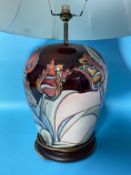 A large Moorcroft 'Red Tulip' table lamp, 31cm / 75cm with shade