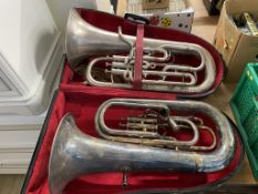 Two cased tubas (?), Boosey and Hawkes and Hawkes and Son