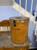 A tin flour bin