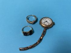 A 9ct gold ring and ladies watch etc.