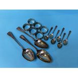 Various silver spoons and napkin rings, 9oz