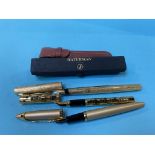 Two Watermans fountain pens and a Parker pen