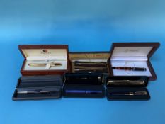A collection of various pens, to include Scheaffer Cross etc.