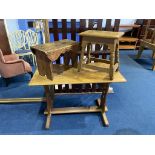 Two stools and an oak hall table