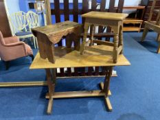 Two stools and an oak hall table