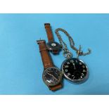 A military pocket watch and a Helios wristwatch and one other