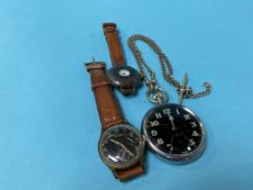 A military pocket watch and a Helios wristwatch and one other