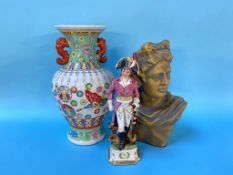 A bust, Continental figure and decorative vase