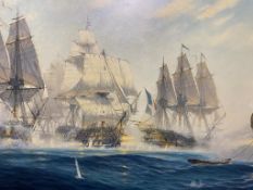 Donald Macleod, oil on canvas, signed, 'Tall ships in Battle', 75 x 100cm