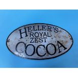 An enamel oval sign 'Hellers Royal Zest Cocoa', 46cm x 26cm