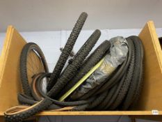 A quantity of bike wheels and tyres