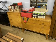 A light oak chest of drawers and matching dressing chest
