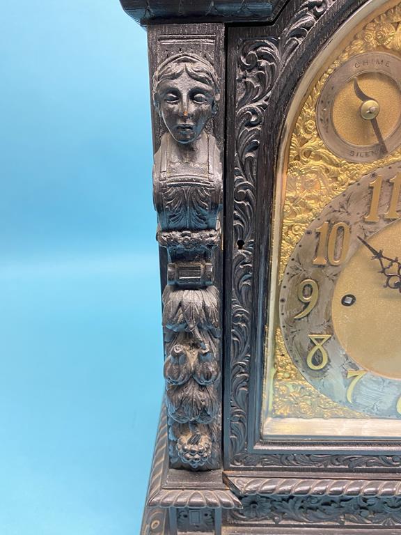 A large Victorian heavily carved oak bracket clock, with eight day movement, Whittington and - Image 10 of 15