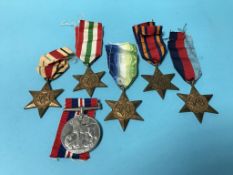 Un-named World War II medals, Burma, Italy, Africa and Atlantic Stars (5)