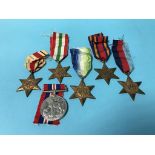 Un-named World War II medals, Burma, Italy, Africa and Atlantic Stars (5)