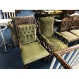 Two Edwardian walnut armchairs