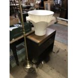 A Hostess trolley and brass lamp