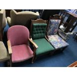 Two Edwardian chairs and an oak bedroom chair