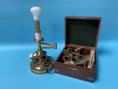 An office lamp and a boxed modern Sextant