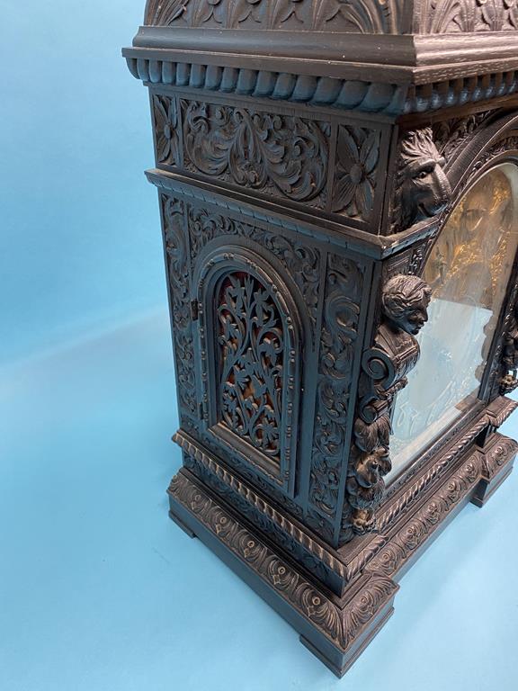 A large Victorian heavily carved oak bracket clock, with eight day movement, Whittington and - Image 4 of 15