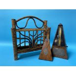 A Victorian walnut Metronome and a bamboo letter rack