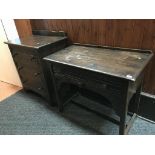 An oak chest of drawers and a side table