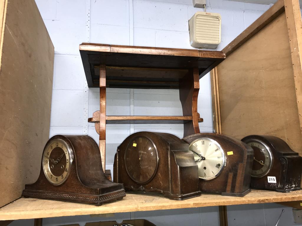 Four mantle clocks and an occasional table