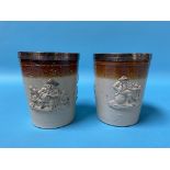 A pair of Victorian Doulton Lambeth stoneware Ale beakers, with silver mounts, 11cm high