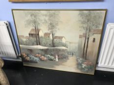 Lee Reynolds, oil, signed, 'Village Scene', 99cm x 124cm