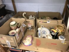 Four boxes of assorted to include Carlton Ware, Royal Doulton wall mask etc.