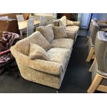 A pair of Parker Knoll upholstered two seater settees, 197cm wide approx,, 94cm deep approx.