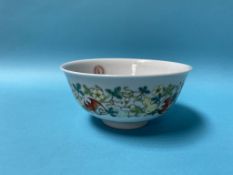 A Chinese famille rose circular bowl, bears label, marks in underglaze blue, 12cm diameter