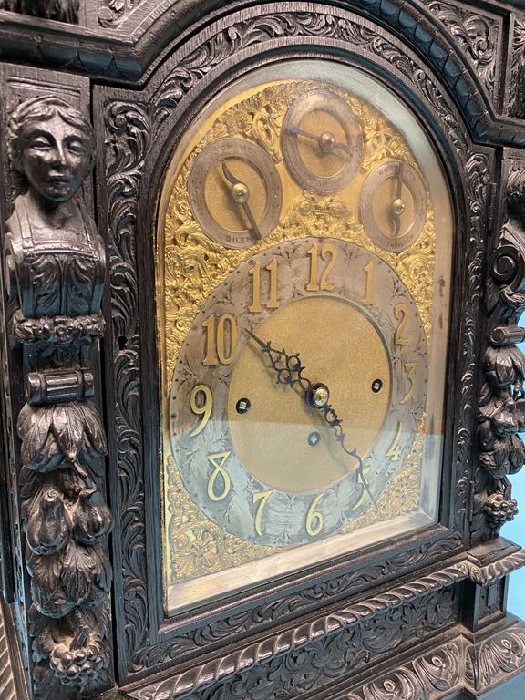 A large Victorian heavily carved oak bracket clock, with eight day movement, Whittington and - Image 13 of 15